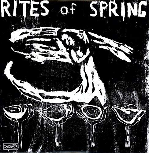 Black and white album cover with a figure and four flowers.