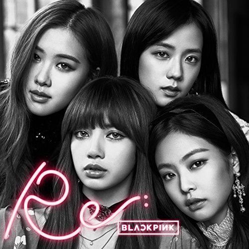 Black and white portrait of the four members of Blackpink.