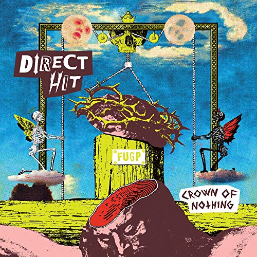 Album cover with skeletons, a skull, thorns, and moons in a surreal scene.