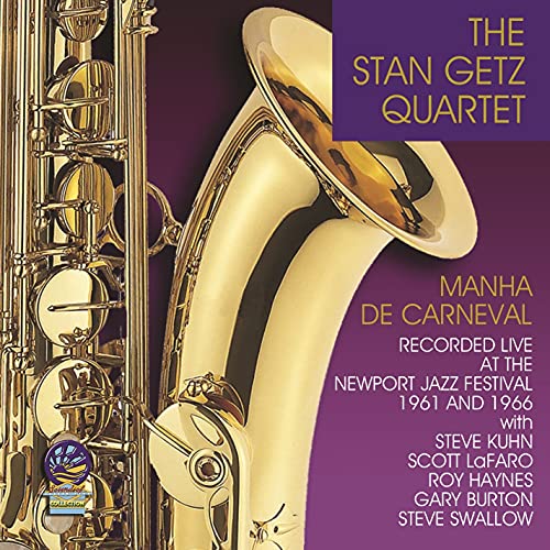 CD cover for Stan Getz Quartet’s “Manha De Carneval” featuring a saxophone.