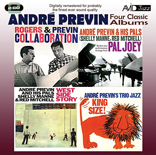 "Album cover with four images: pianists, dancers, and a cartoon lion on a purple background."