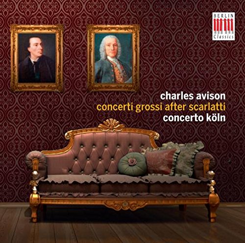 CD cover featuring a brown sofa, portraits, and text on a patterned red wall.