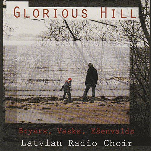 "CD cover with man and child walking on a beach, bare trees in background."