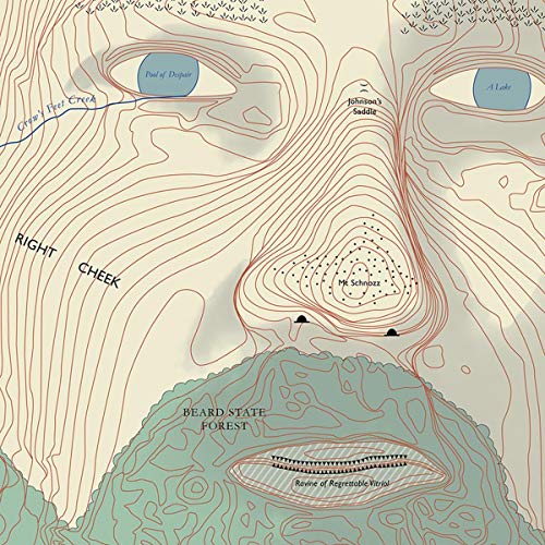 CD cover art: topographic map of a face with labeled features.