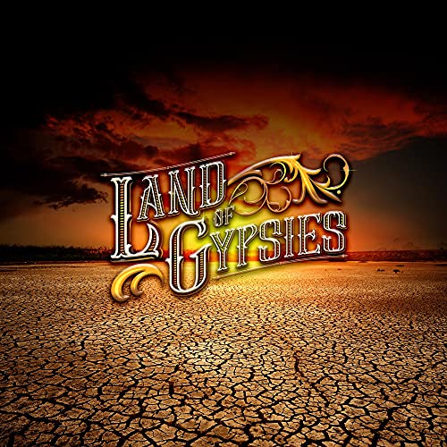 CD cover for "Land Of Gypsies" with desert landscape and fiery sky.