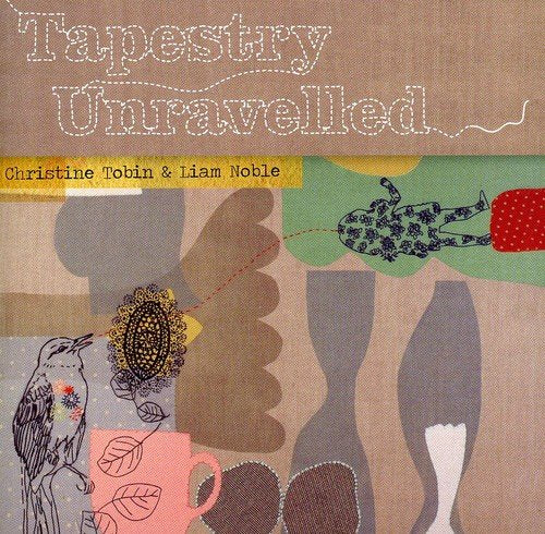"Album cover with abstract, multi-colored collage design and embroidered title 'Tapestry Unravelled'."