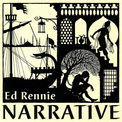 Black and white silhouette album cover for Ed Rennie's "Narrative" CD.