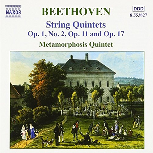"CD cover featuring Beethoven's String Quintets and an 18th-century outdoor scene illustration."
