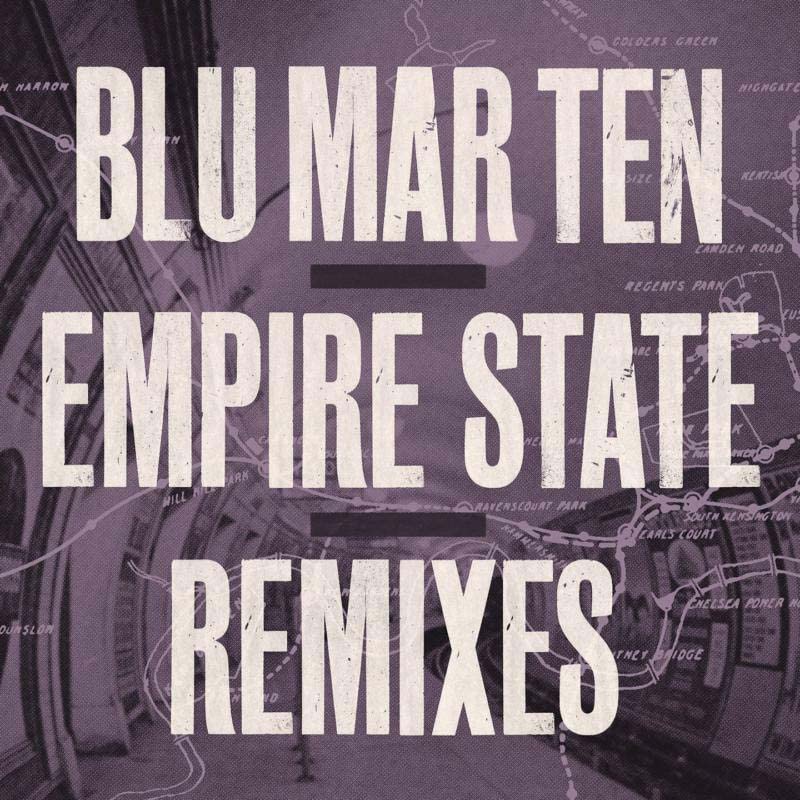CD cover for “Blu Mar Ten - Empire State Remixes” with city map background.