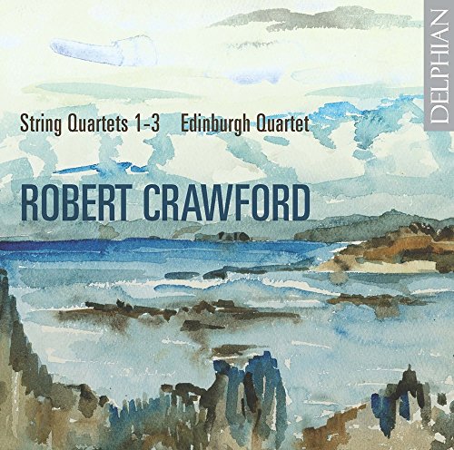 "Album cover with watercolor seascape and text: Robert Crawford, String Quartets 1-3."