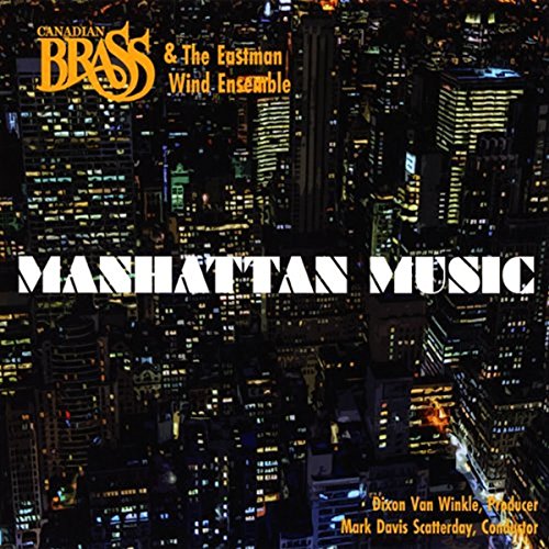 "CD cover with cityscape at night, 'Canadian Brass' and 'Manhattan Music' text."