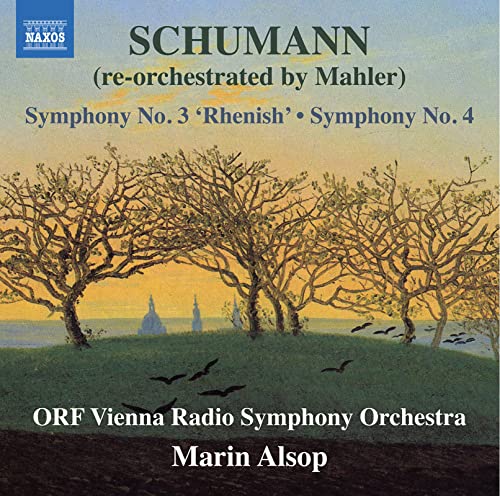 CD cover for Schumann symphonies with a landscape painting of trees.