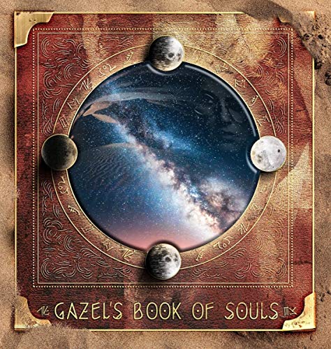 "Album cover with a brown, ornate frame, planets, and a galaxy."