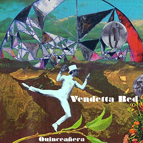 "Album cover featuring a surreal image of a man in white, surrounded by abstract shapes."