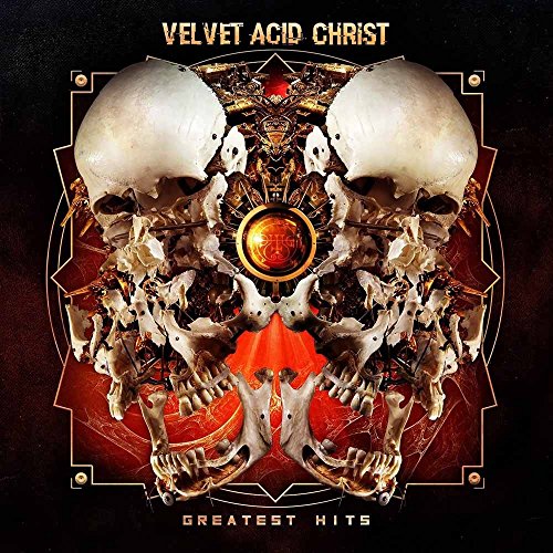 "Album cover with skulls and bones forming a face, surrounded by orange geometric shapes."