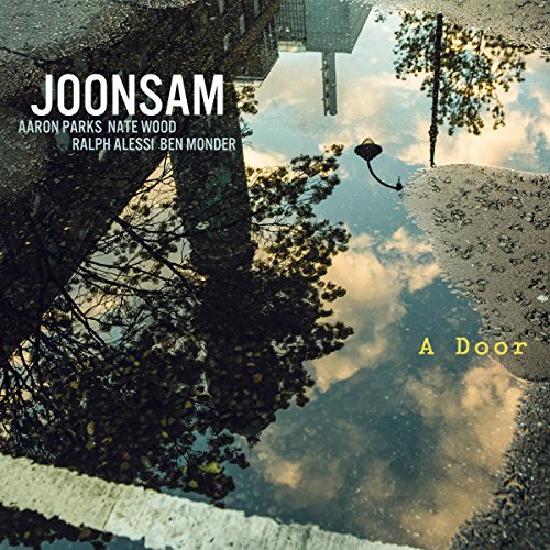"Album cover with a reflection of a door in a puddle of water."