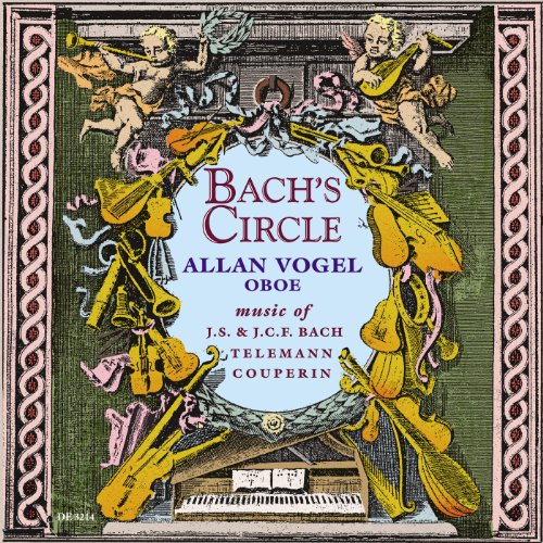 CD cover for “Bach’s Circle” by Allan Vogel, featuring baroque instruments.
