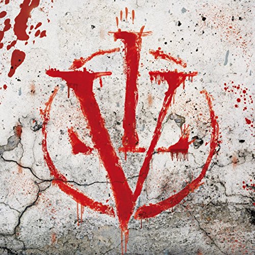 Red, dripping "V" logo on a cracked, white textured background.