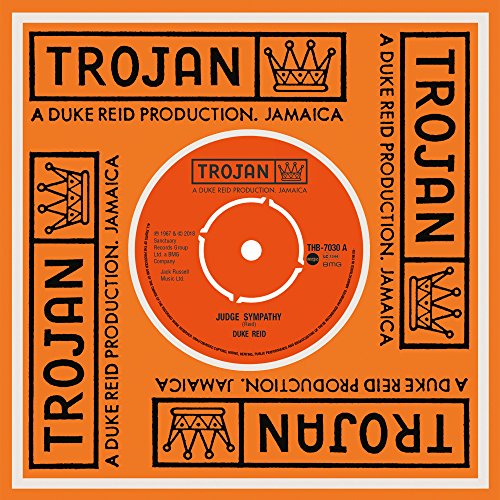 Orange record label with black text, Trojan logo, and crown graphic.