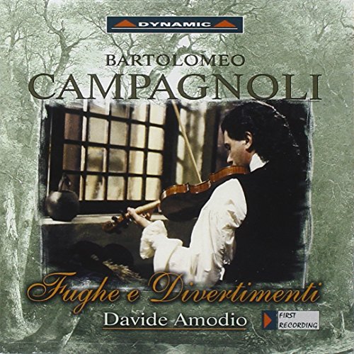 CD cover: violinist Davide Amodio playing, window background, text “Campagnoli”.