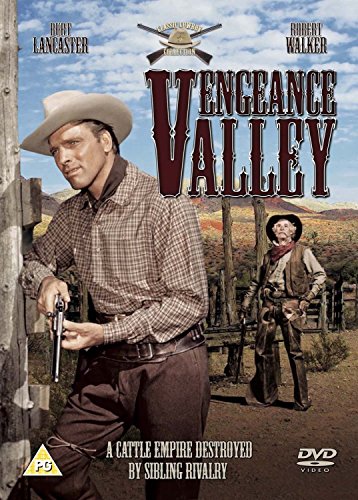Vengeance Valley" DVD cover featuring Burt Lancaster and Robert Walker in a western scene.