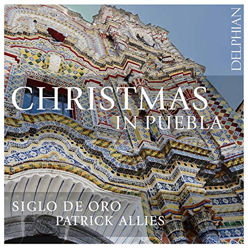 "Christmas in Puebla" CD cover featuring a colorful, ornate building facade with white text overlay.