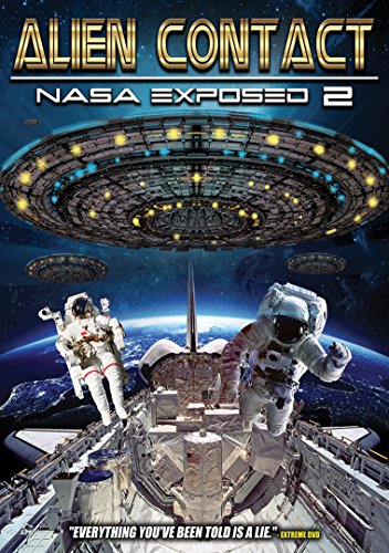 DVD cover featuring astronauts and a UFO near Earth, with "Alien Contact" title.
