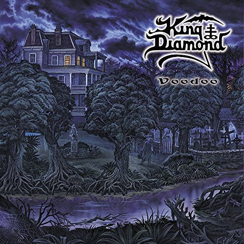 King Diamond "Voodoo" album cover: haunted house, trees, and band logo.