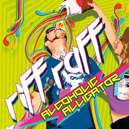 "Album cover featuring a cartoon alligator holding a cocktail glass, bright green background."