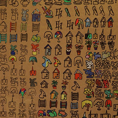 Record sleeve with densely packed, colorful hand-drawn doodles on brown background.