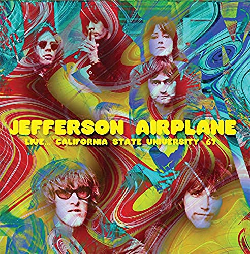 Jefferson Airplane album cover with psychedelic swirling colors and band portraits.
