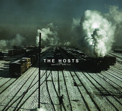 "Album cover: a steam train on snowy train tracks with 'The Hosts' and 'Softly, Softly' text."
