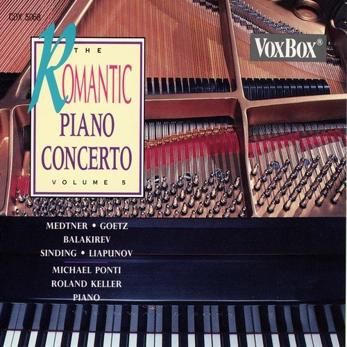 CD cover featuring piano interior and keys, titled "The Romantic Piano Concerto Volume 5".