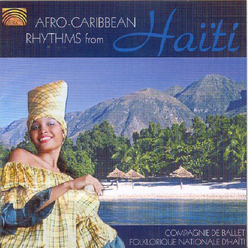 "CD cover featuring a woman in traditional dress with Haitian landscape and mountains."
