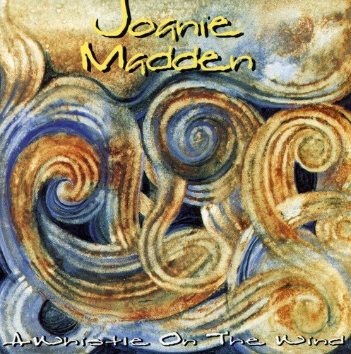 "Album cover with swirling blue, gold, and white abstract design and artist's name at top."