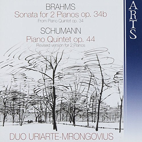 CD cover featuring a sketched forest scene and composers Brahms and Schumann.