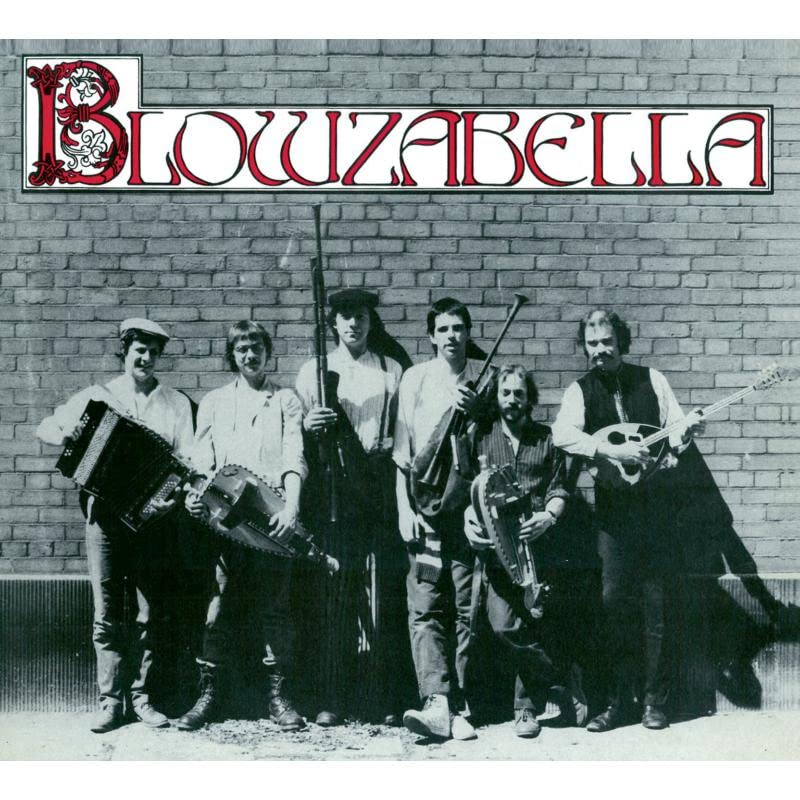 Blowzabella album cover: six musicians with folk instruments in front of a brick wall.