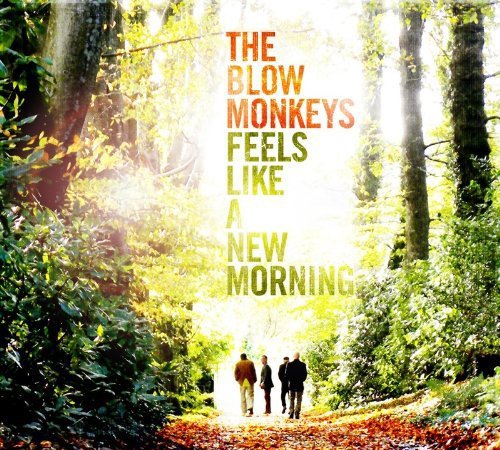 "Album cover with three men walking down a forest path, surrounded by trees and foliage."