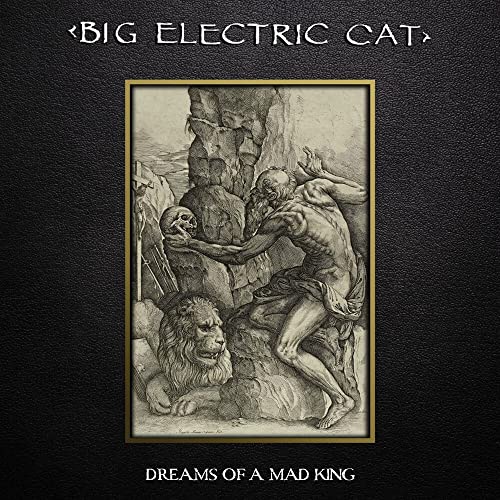 CD cover: black background, sketch of a man, lion, and skull.