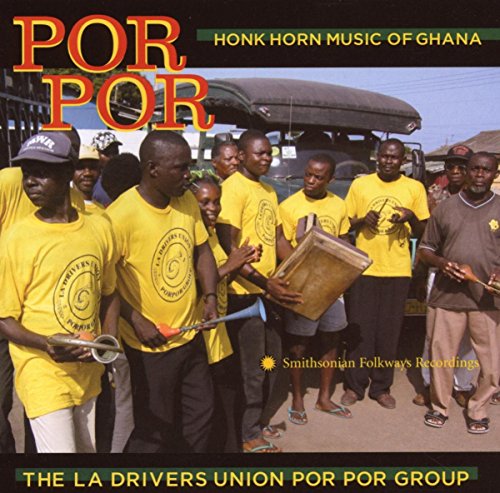 "CD cover featuring men in yellow shirts playing drums and horns together."