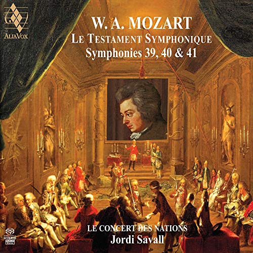CD cover for Mozart’s Symphonies 39, 40 & 41 with portrait and painting.