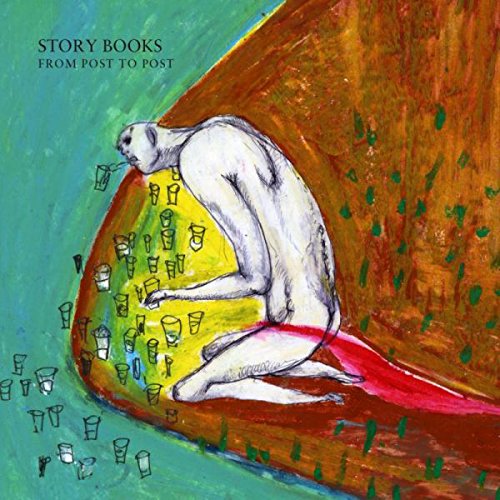 Album cover featuring a person surrounded by cups, with abstract background and text "Story Books From Post To Post".