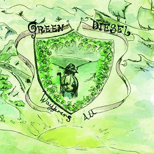 "Album cover art: shield with pirate figure, surrounded by foliage, on a map background."