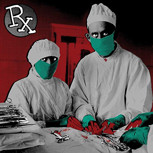 Album cover: two masked figures in surgical gowns, red background.