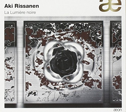"Album cover with abstract black and silver rose on a marbled red and white background."
