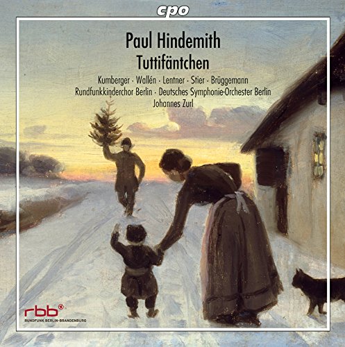 A CD cover featuring a winter scene painting with a woman, child, and man.