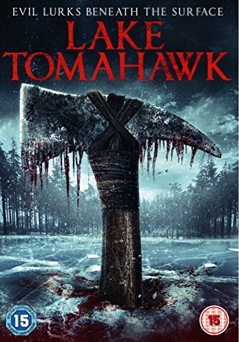 DVD cover for "Lake Tomahawk" showing a bloody tomahawk in a frozen lake.