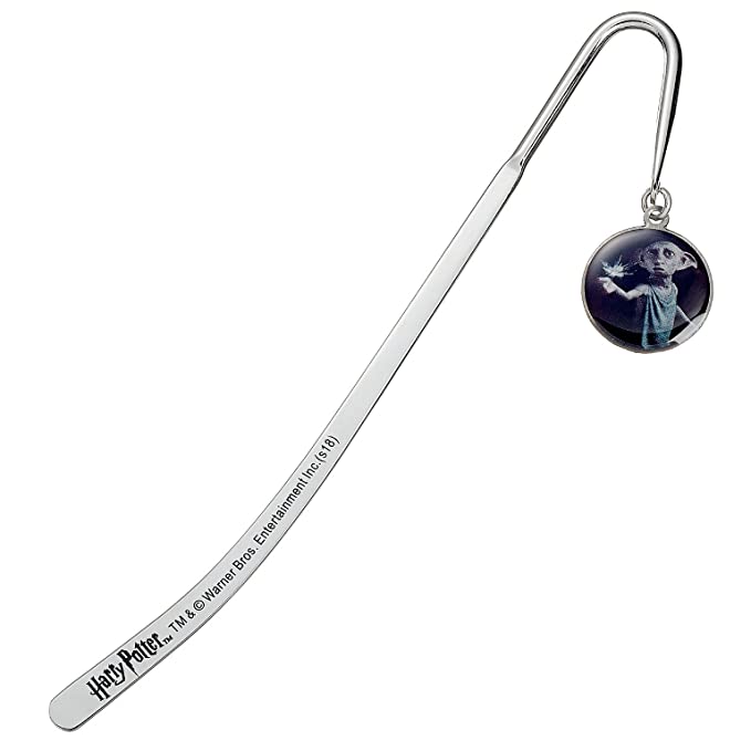 Silver bookmark with "Harry Potter" text and a Dobby charm attached to it.