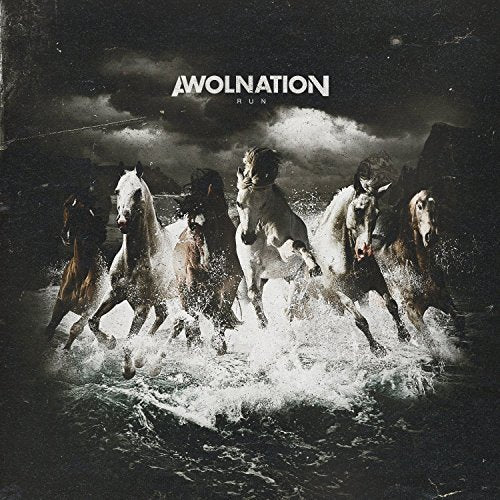 "Album cover with 'A' and 'N' filled with images of horses on a white background."