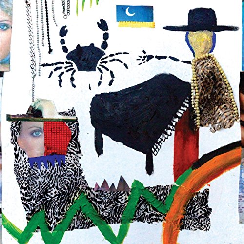 Collage album cover featuring painted images of a scorpion, hat, and face.